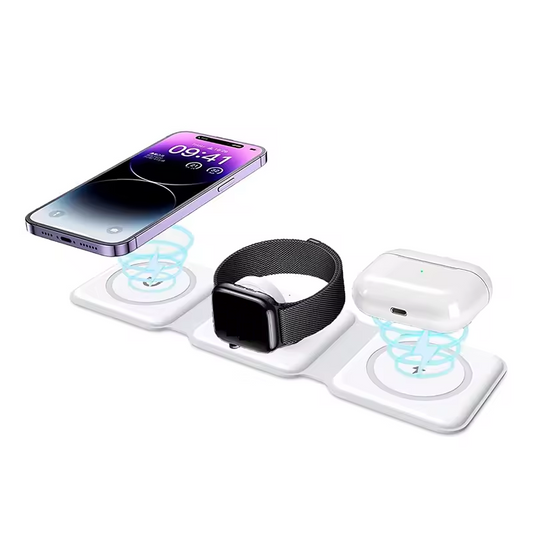 3-in-1 Magnetische Draadloze Oplader 15W – MagSafe Oplaadstation voor iPhone, Apple Watch & AirPods